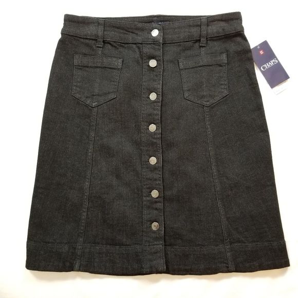 Chaps Dresses & Skirts - CHAPS Button Front Jean Skirt Black